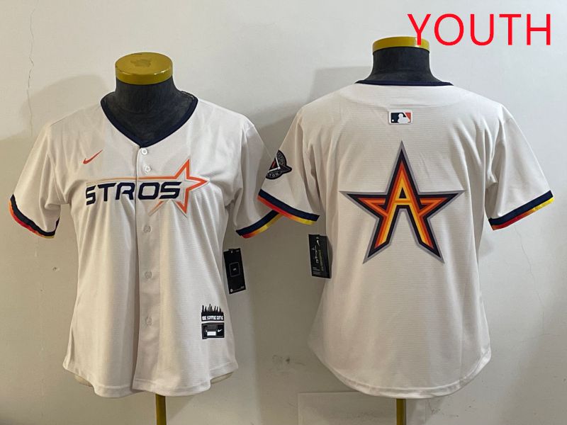 Youth Houston Astros Blank Cream Three generations Joint Name 2025 Nike MLB Jersey style 4105->youth mlb jersey->Youth Jersey